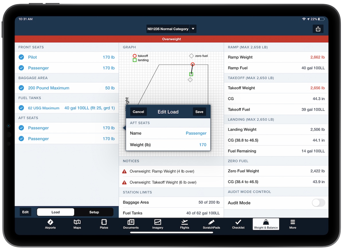 ForeFlight Weight & Balance for Flight Planning